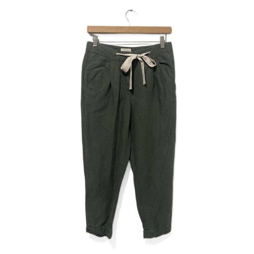 Wilfred | Aritzia Green Linen Allant High-Rise Tie-Waist Capri Pants Size 0